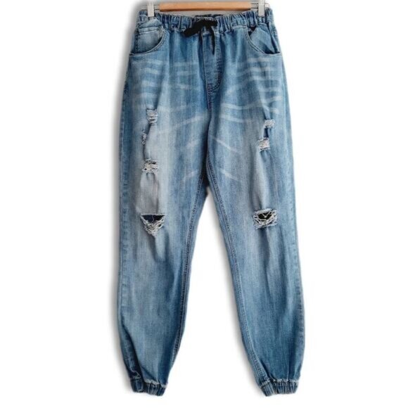 ZOO YORK / Jogger Hi-Rise Broken-In Jean Faded Distressed Blue Sz M Flawed - Picture 2 of 15
